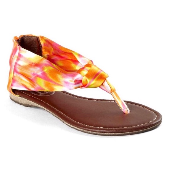 Carrini Shoes - Carrini ❉ Scarf Print Thong Flat Sandals ❉ Orange Pink Tie Dye ❉ Size 9